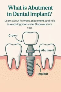 Close-up image of a dental implant abutment being connected to the implant post by a dental professional. No text on the image.
