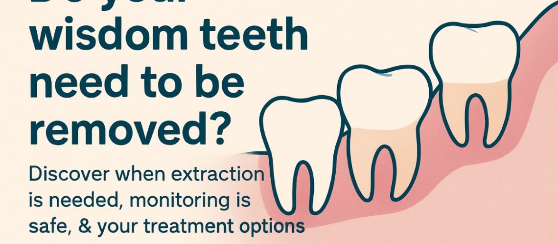 Image of a smiling young woman in a dental chair, consulting with a dentist who is pointing to an x-ray of her wisdom teeth, discussing removal options. No text on the image.