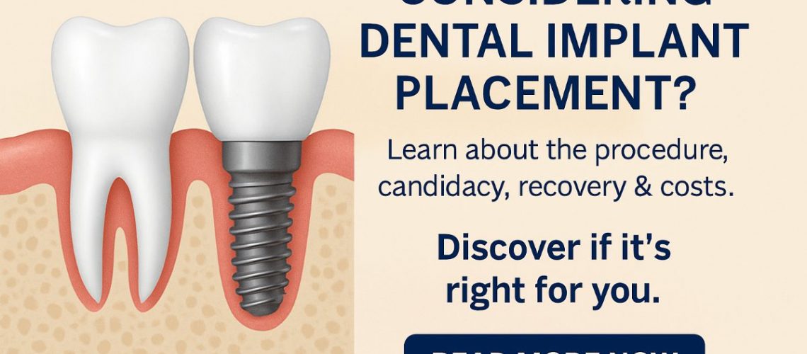 Close up of a dental implant being surgically placed into a patient's jawbone by a dentist, using sterilized tools. The gums are slightly pulled back to show the implant site. No text on the image.