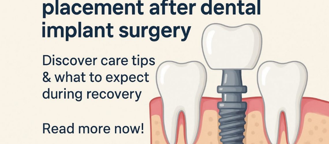 Close up image of an abutment being connected to a dental implant, with dental tools in the background. No text on the image.